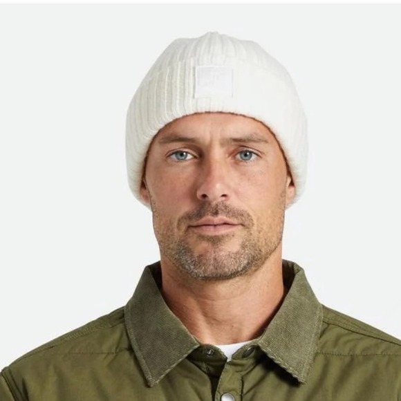 BRIXTON Men's Alpha Square Ribbed Knit Merino Wool Beanie Cream Hat Unisex EUV - Picture 8 of 9